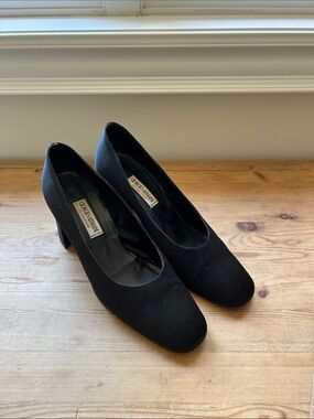 Giorgio Armani Black Rounded Toe Block Heel Pumps
